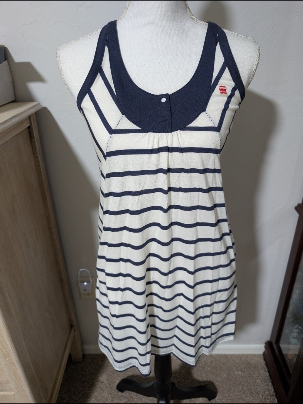 G-Star Navy and White Striped Sleeveless Dress S